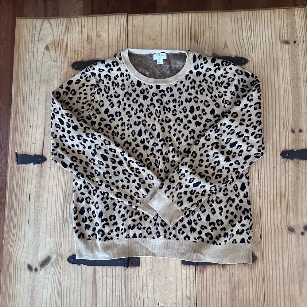 J. Crew Tan and Black Animal Print Teddie Sweater